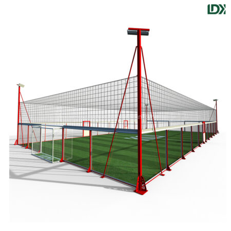 Panoramic glass soccer cage arena displaying transparent tempered glass rebounding walls