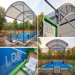 Detailed structure of panoramic padel court with roof used in France sports club