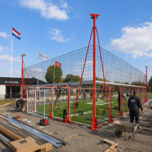 Glass soccer cage installation process in Netherlands sports club project