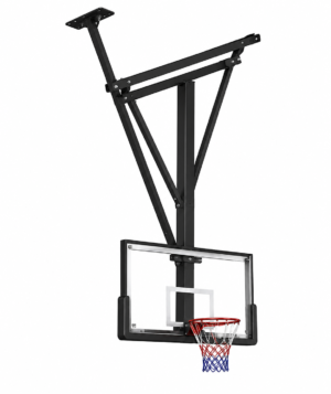 Heavy duty roof structure of the electric fold ceiling mounted basketball hoop.