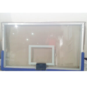 Side view of LDK1022 basketball backboard showing 12mm tempered glass thickness.