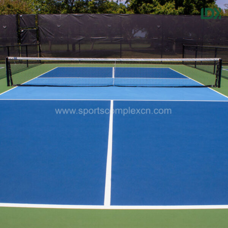 Full view of pickleball court with LDK regulation net and inground posts