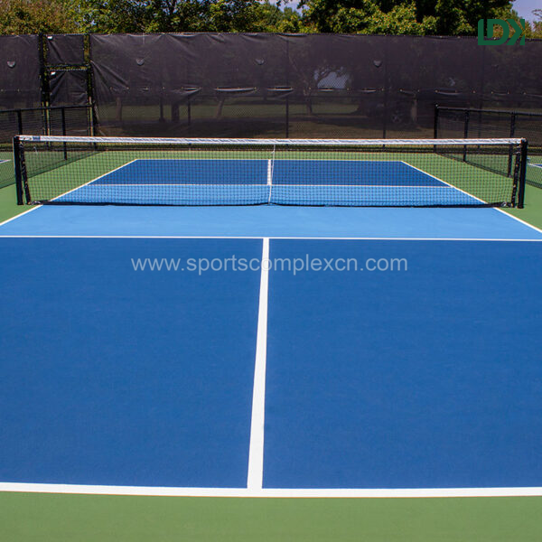 Full view of pickleball court with LDK regulation net and inground posts
