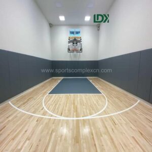 Close-up detail of maple hardwood basketball flooring surface