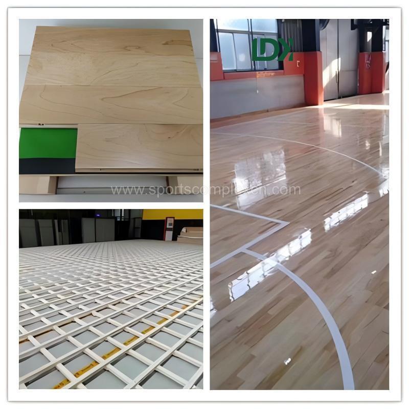 Shock absorption structure of hardwood basketball flooring system