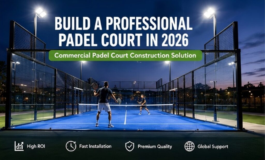 commercial padel court night match facility
