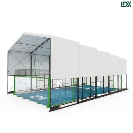 Electric retractable padel court roof with panoramic glass structure