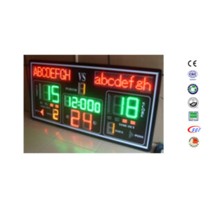 Portable LED basketball scoreboard showing team scores and match timer