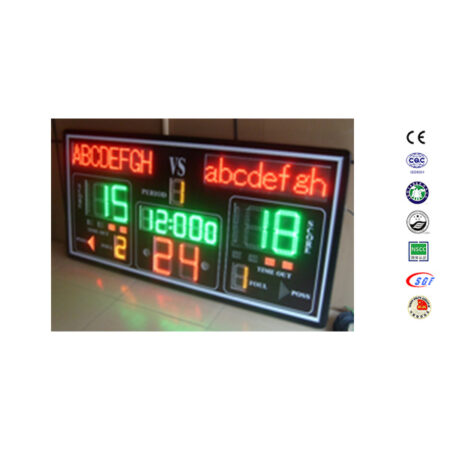 Portable LED basketball scoreboard showing team scores and match timer