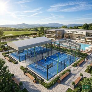 Electric retractable padel court installed at outdoor sports club