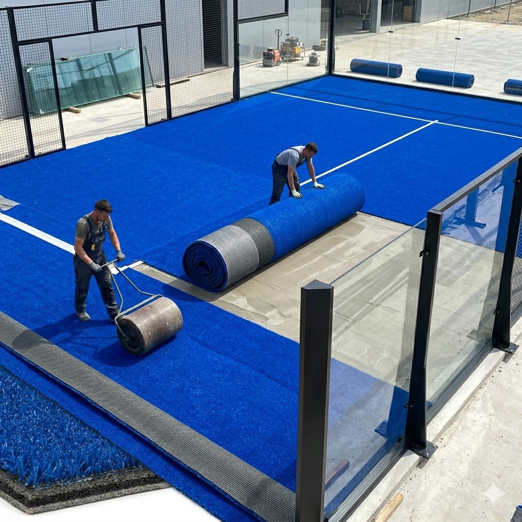 padel court steel structure installation site Padel court steel structure installation process at construction site by professional manufacturer