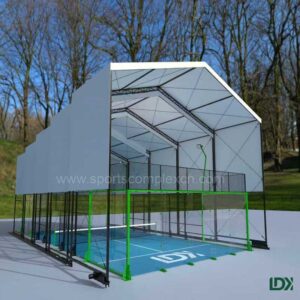 Closed retractable padel court cover for outdoor sports venue