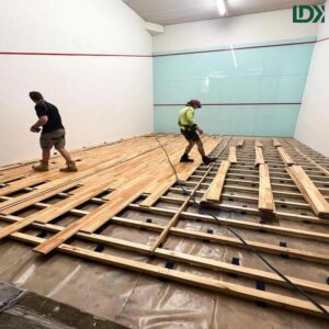 Installation process of commercial squash court wooden flooring