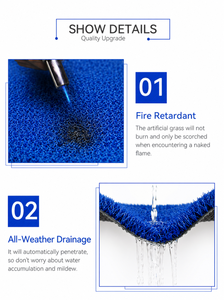 edge detail of blue padel artificial turf backing