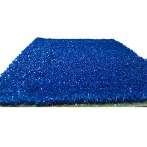 detailed fibers of blue artificial grass for sports court