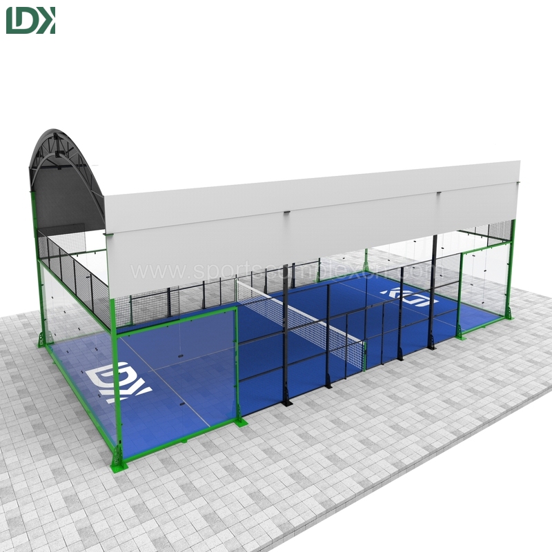 Integrated padel tennis court with roof system for professional sports facilities and clubs