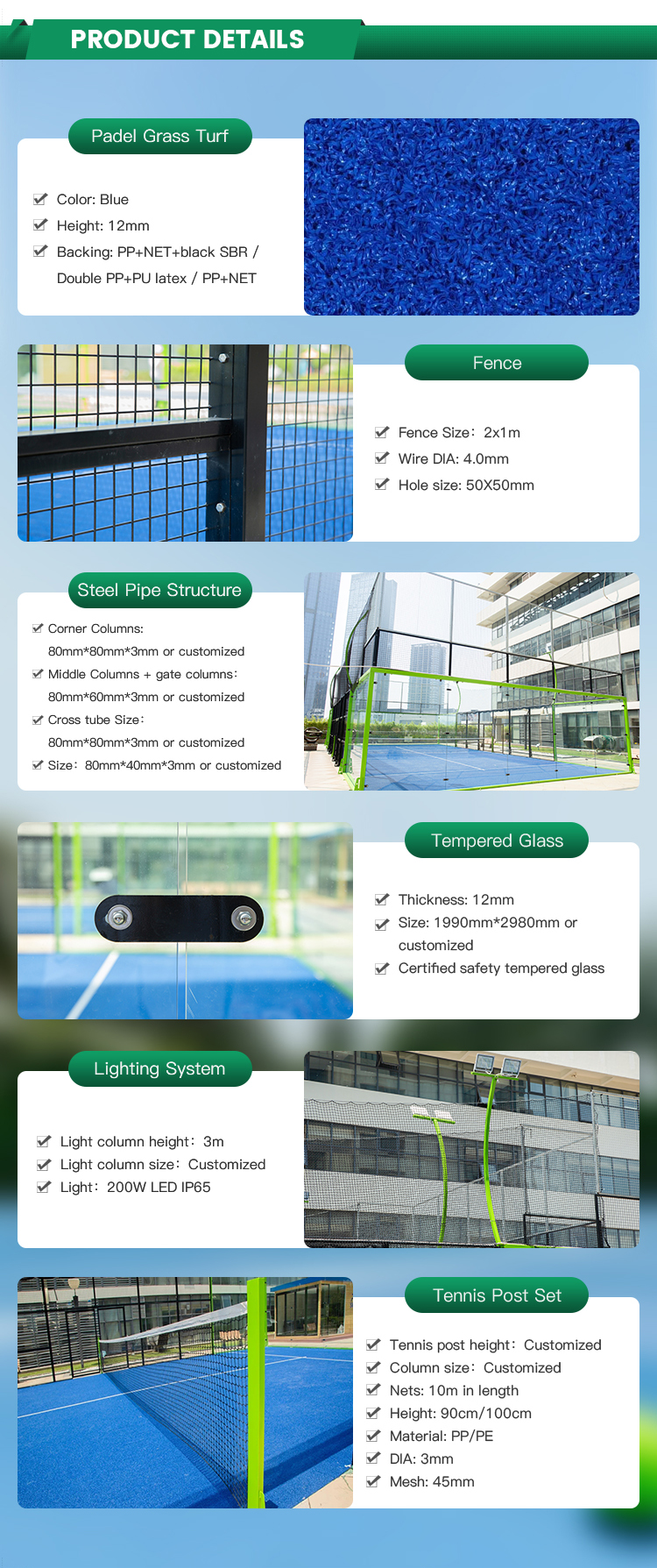 Padel Tennis Court Equipment padel court Full Product Line Details