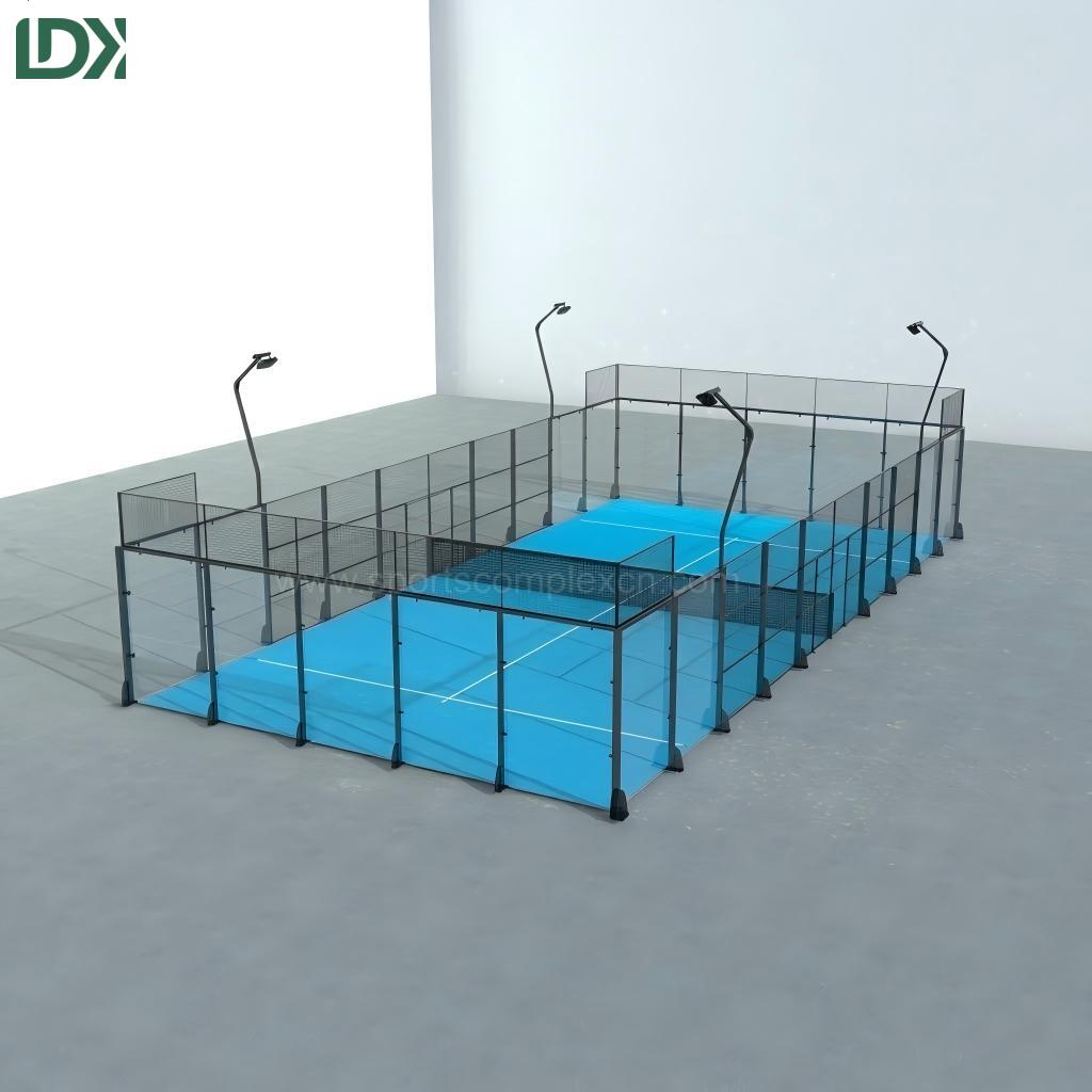 Commercial classic padel court with tempered glass and steel mesh fencing