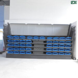 LDK electric retractable grandstand with 165 seats, heavy-duty steel frame, blue HDPE seats for indoor sports venues