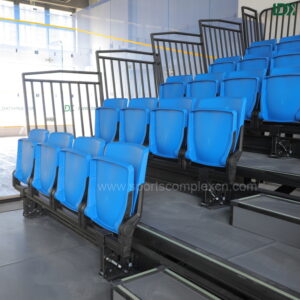 Fully expanded LDK electric retractable grandstand panorama, 165-seat capacity for sports clubs, schools and commercial projects
