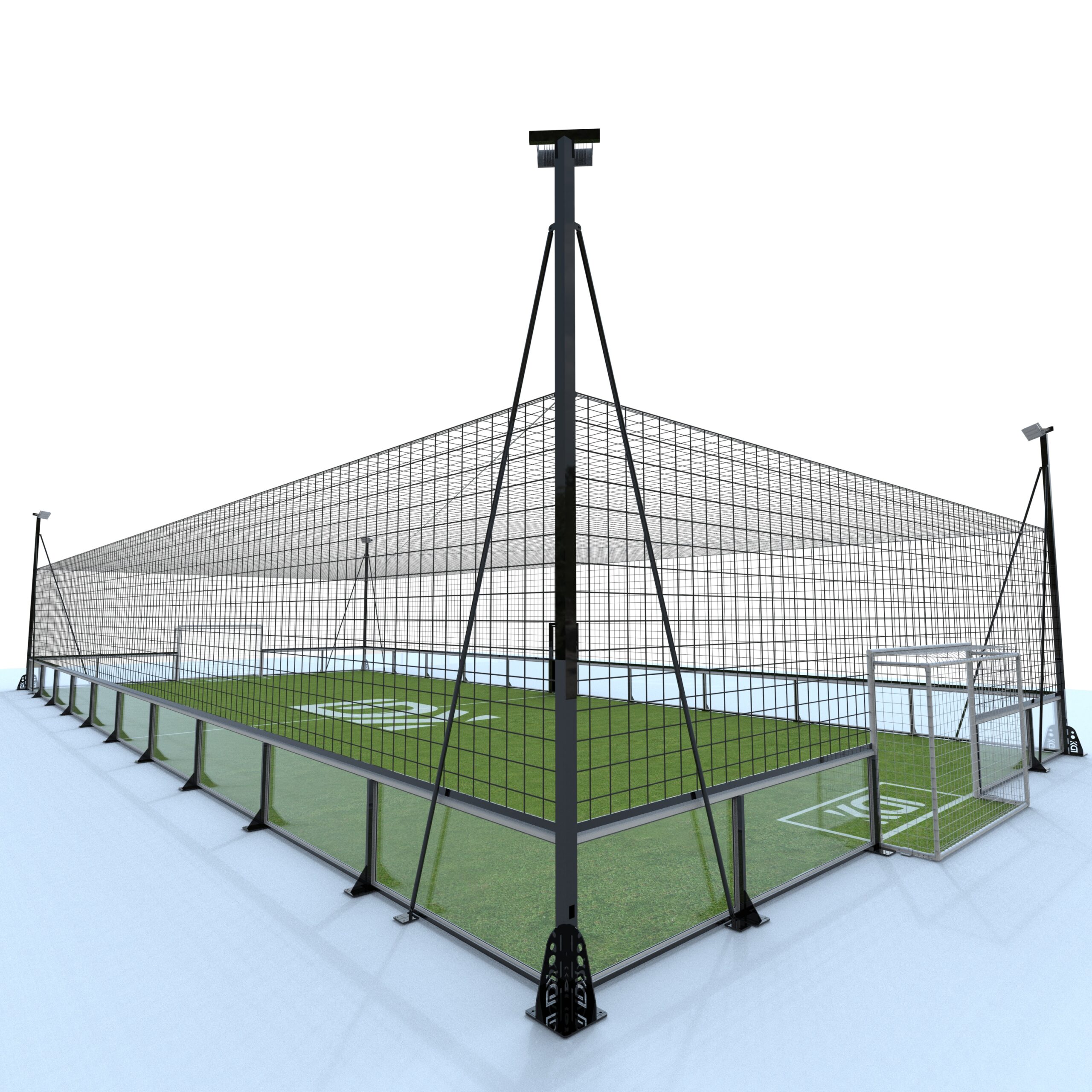 Front view of LDK cage football field, 4m total height wire mesh fencing, standard size 45x85ft mini soccer court system