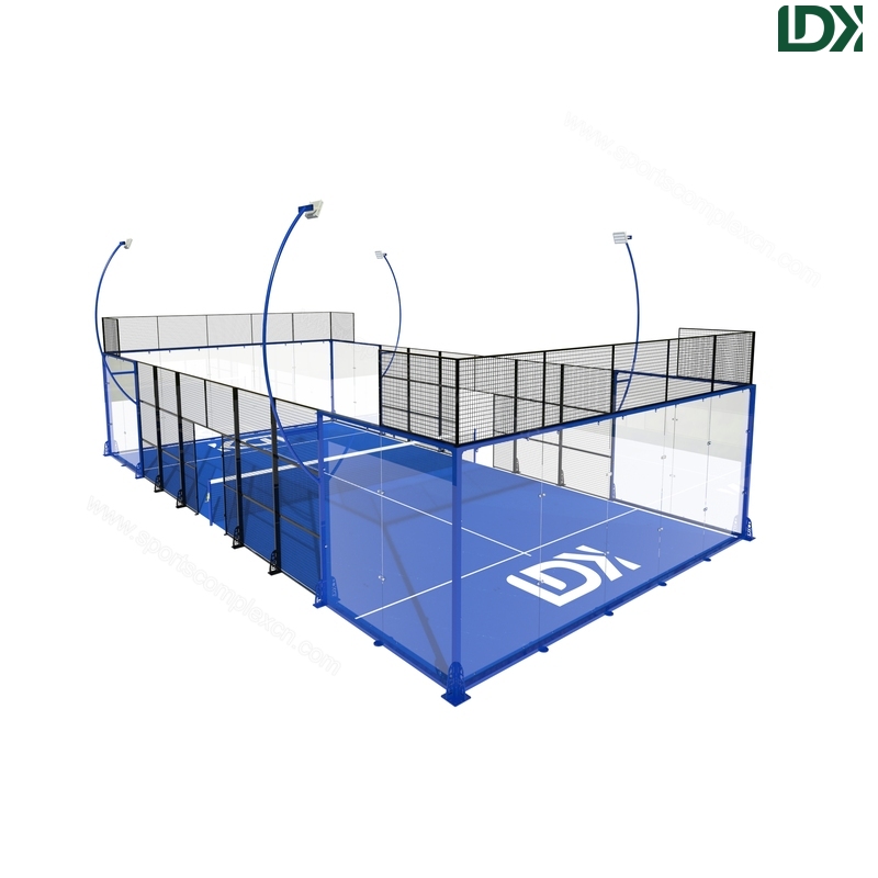 Panoramic Padel Court Front Left View with Full Glass Structure