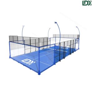 Outdoor Panoramic Padel Court Front Right View with Blue Turf