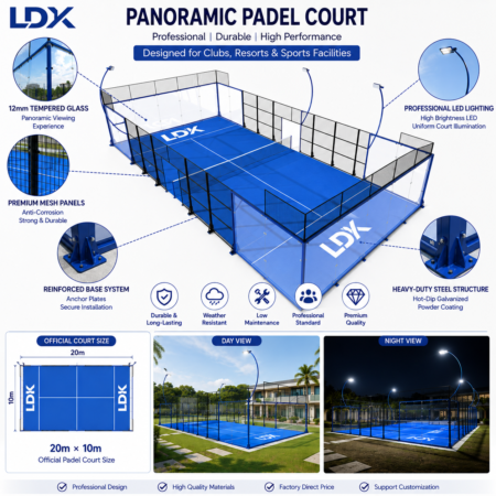 LDK Panoramic Padel Court System with Ultra Clear Tempered Glass and Artificial Turf