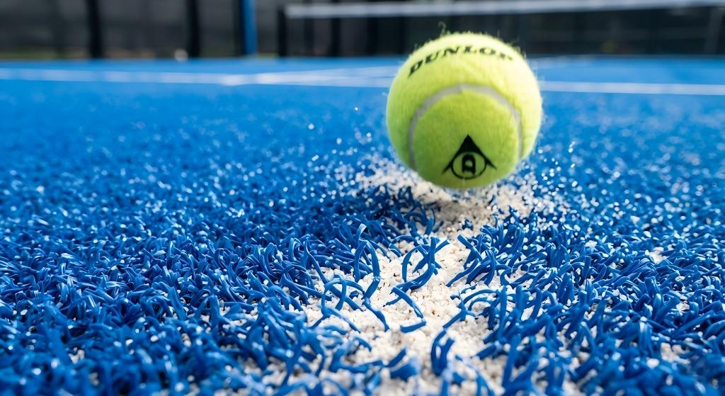 padel court artificial turf detail Close-up view of premium blue artificial turf surface used in padel courts