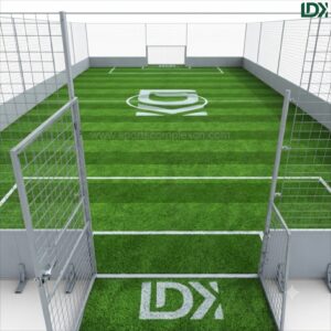 Entrance gate of a portable detachable soccer cage with dual access doors