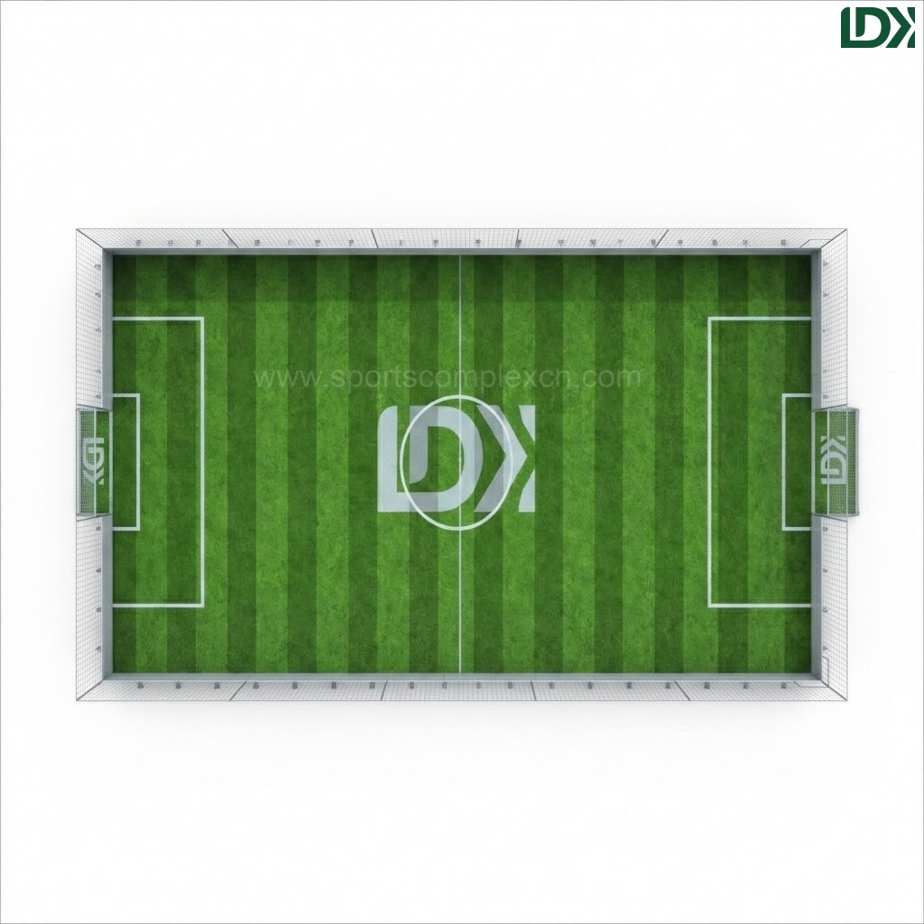 Top view layout of a portable detachable soccer cage system
