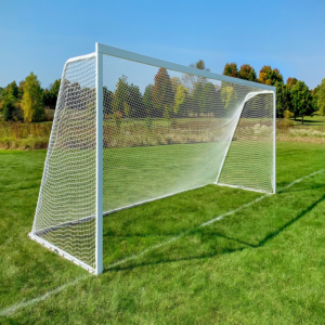 FIFA standard aluminum soccer goal installed on outdoor football field
