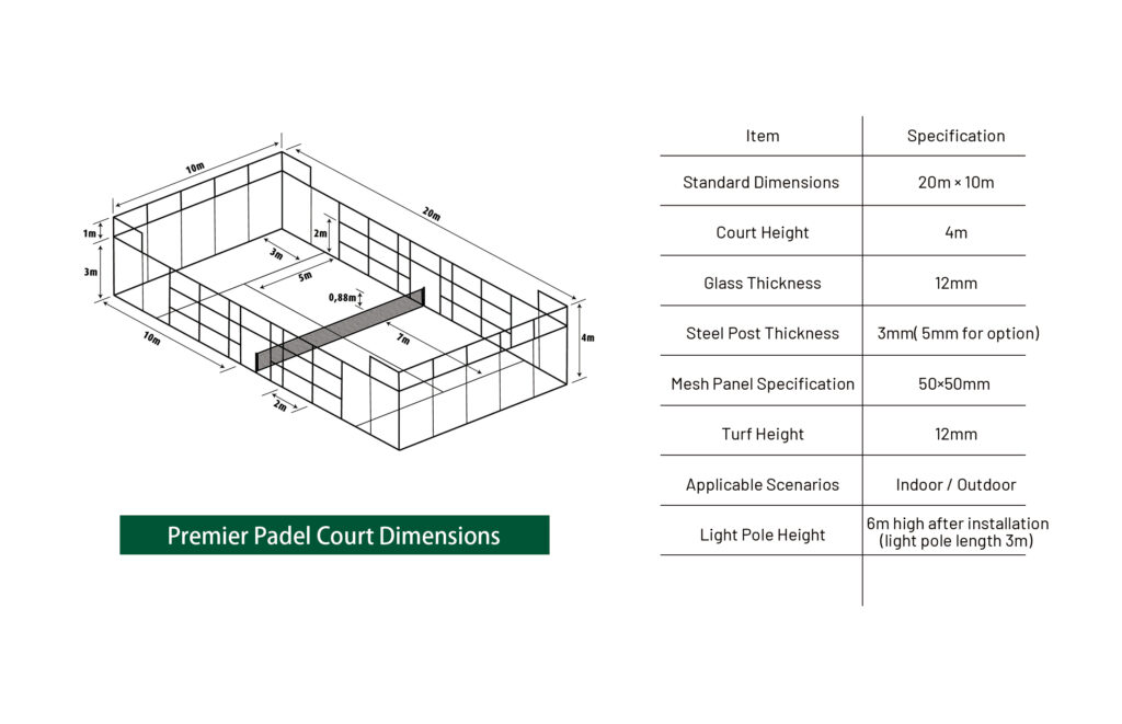 Premier Padel Court Dimensions standard Padel Court Dimensions