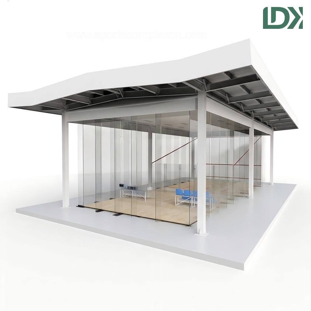 Premium Outdoor Full Glass Squash Court with Canopy Roof & Bleachers
