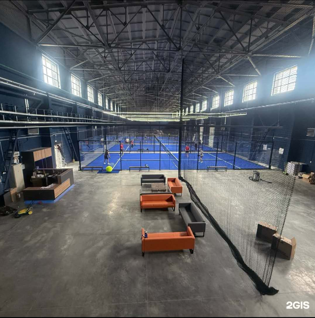 Russia indoor padel court installation by LDK with professional LED lighting system and panoramic glass structure