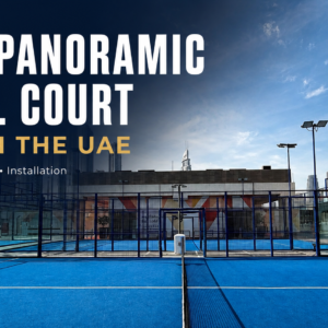 Full panoramic padel court in Dubai with Burj Khalifa skyline