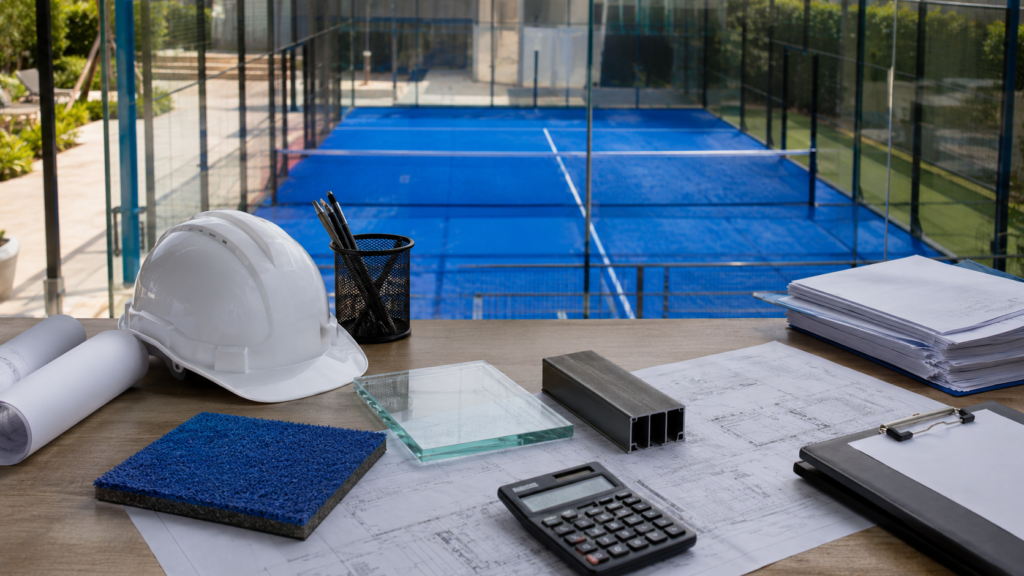 padel court project cost factors uae Padel court project planning with material samples, drawings and cost calculator