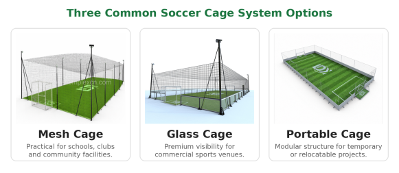 LDK design images from sportscomplexcn.com: mesh, glass and portable detachable soccer cage systems.