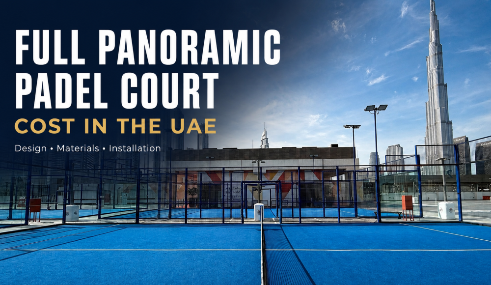 Full panoramic padel court in Dubai with Burj Khalifa skyline