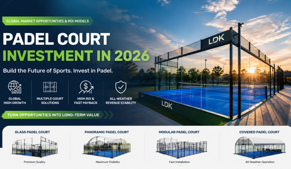 Global padel court investment opportunities in 2026 featuring glass panoramic modular and covered padel courts